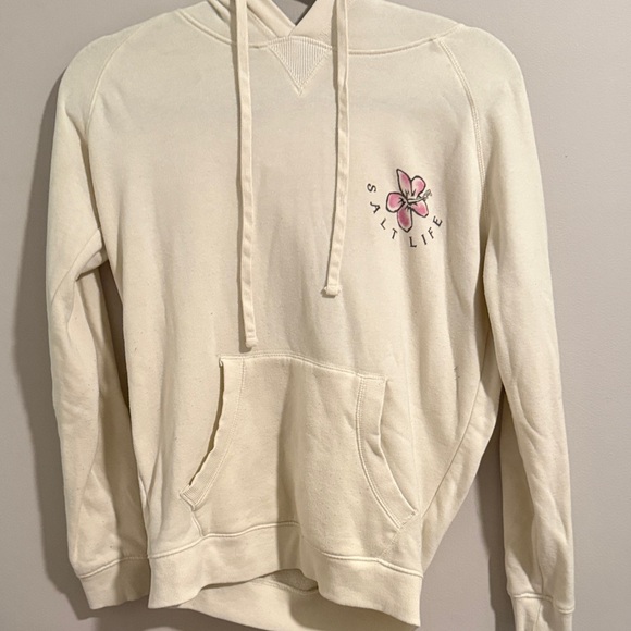 Salt Life Off-White Hoodie with Pink Floral Logo - Picture 1 of 5